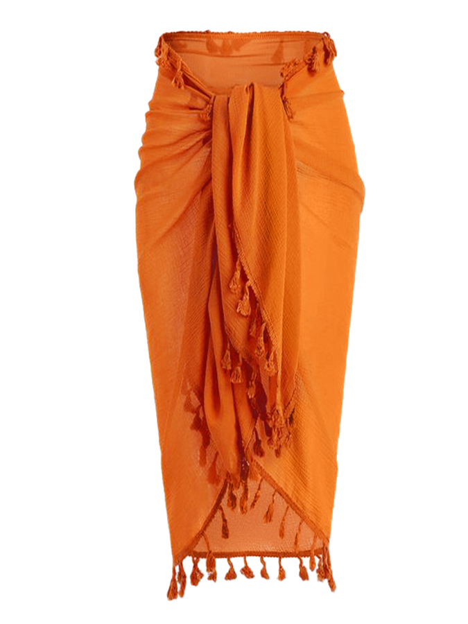 Fashion Retro Solid Beach Bikini Tassel Suit