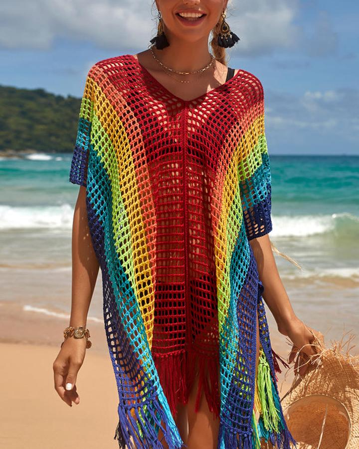 Rainbow Colorful Knitting Swimwear Cover Up