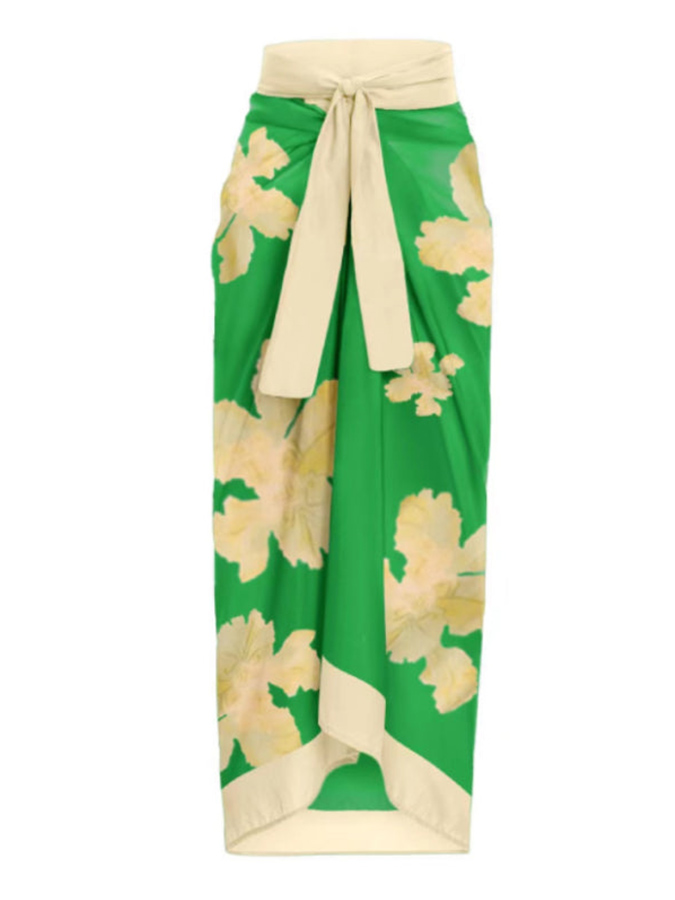 Deep V Ruffled Floral Print Swimsuit Set