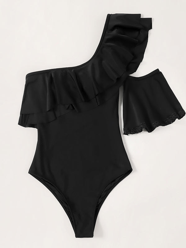 One-Shoulder Falbala One-Piece Swimwear