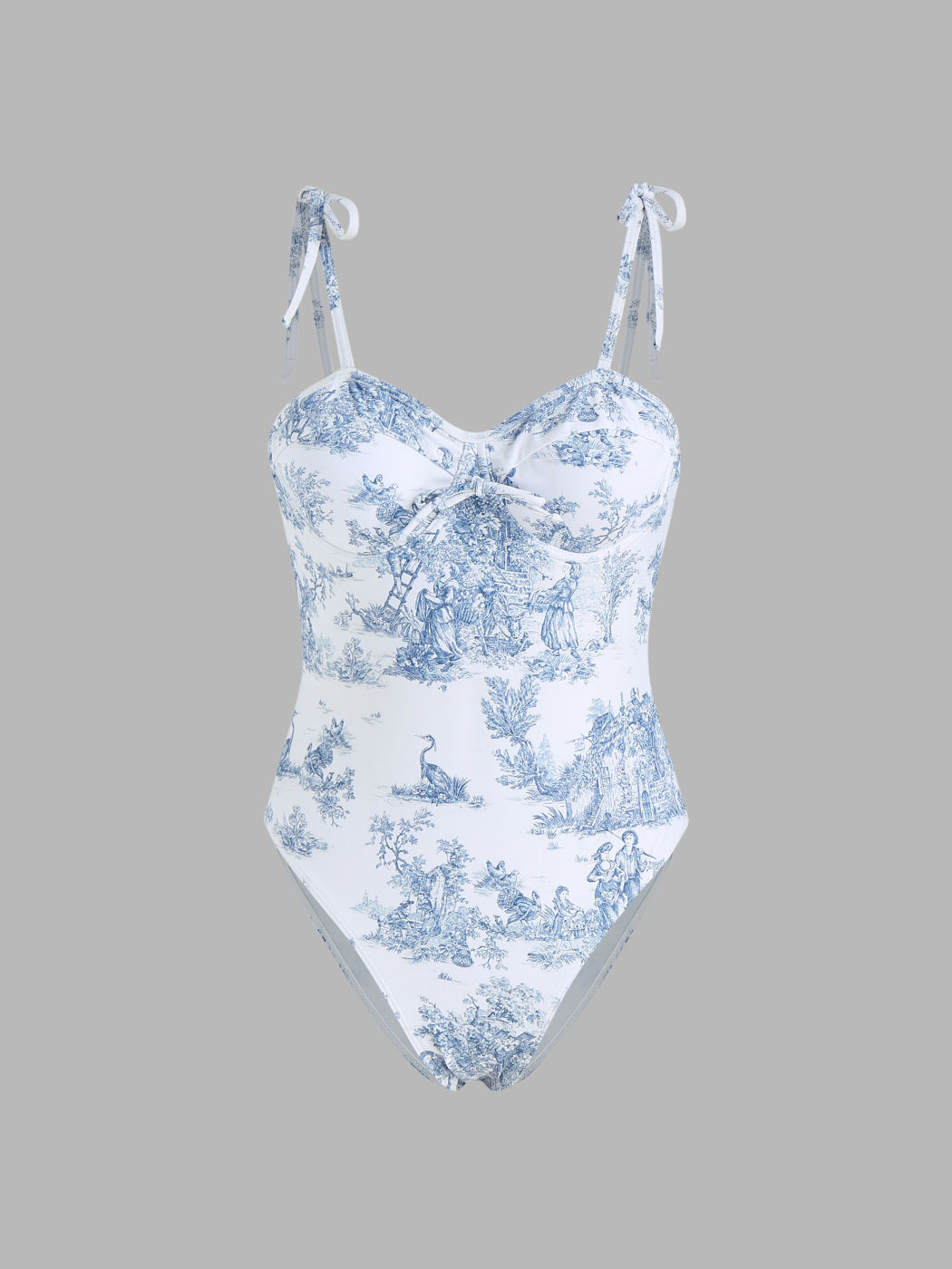 Printed Lace-Up One Piece Swimsuit