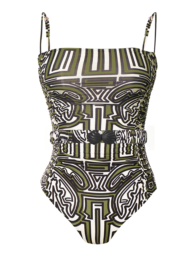 Vintage Print Beach One-Piece Swimsuit Set