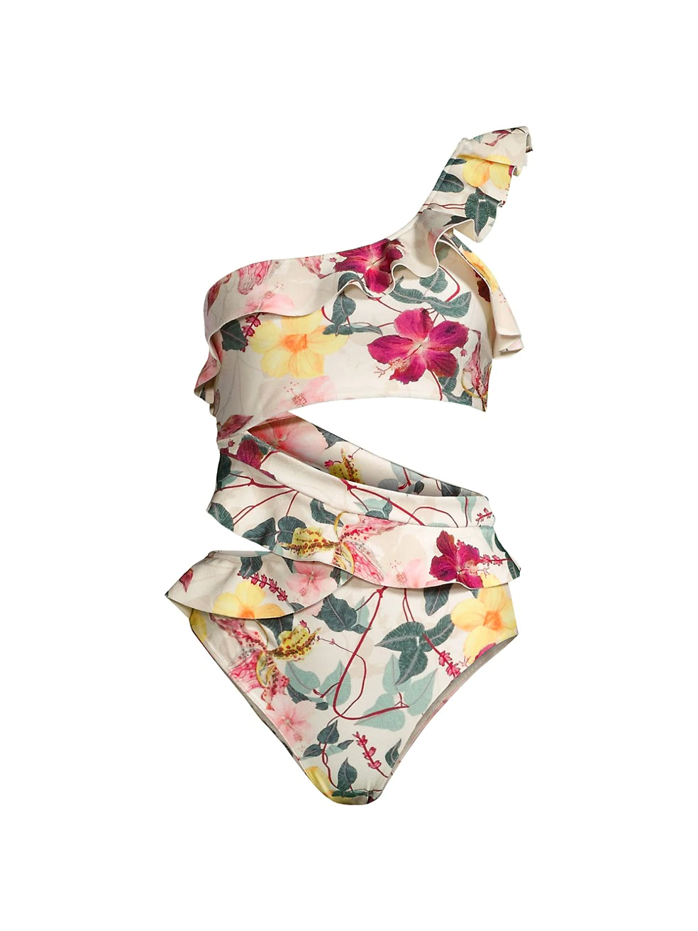 Fashion Colorblock Floral Print Ruffle One-Piece Swimsuit