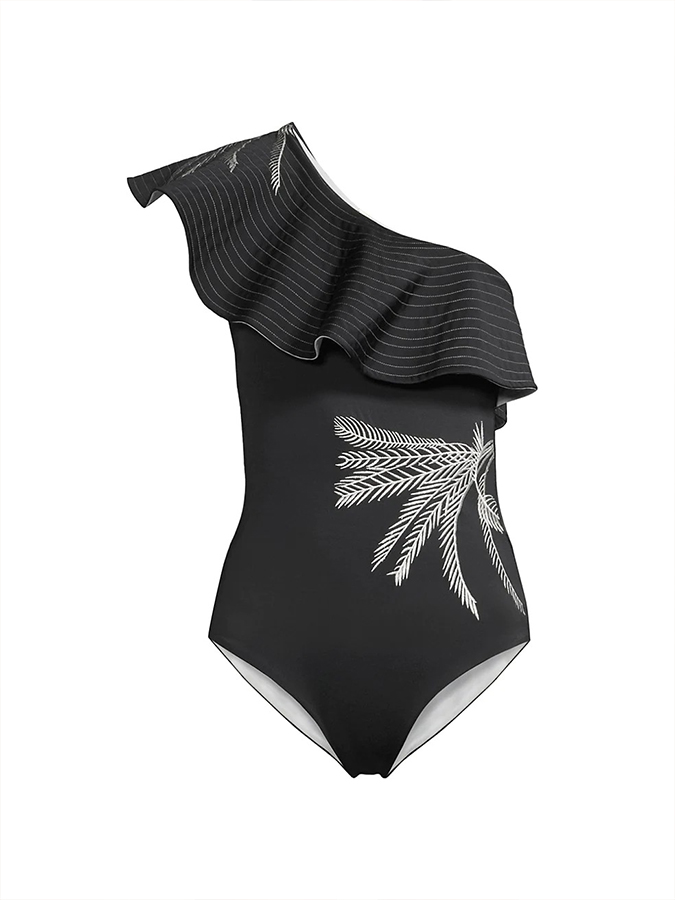 Ruffled Embroidered One Piece Fashion Swimsuit