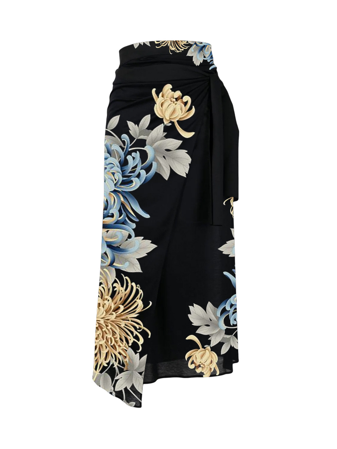 Chrysanthemum Print Ruffle One Piece Swimsuit And Cover Up