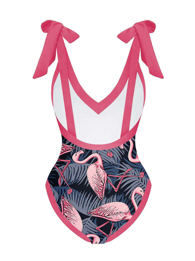 One Piece Fashion Printed Tie Swimwear Suit