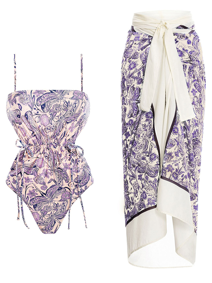 Fashion Print One Piece Swimsuit Set