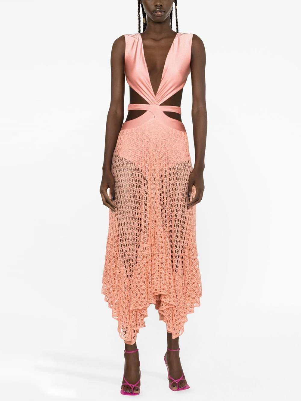 Belted crochet-trimmed Maxi swimsuit