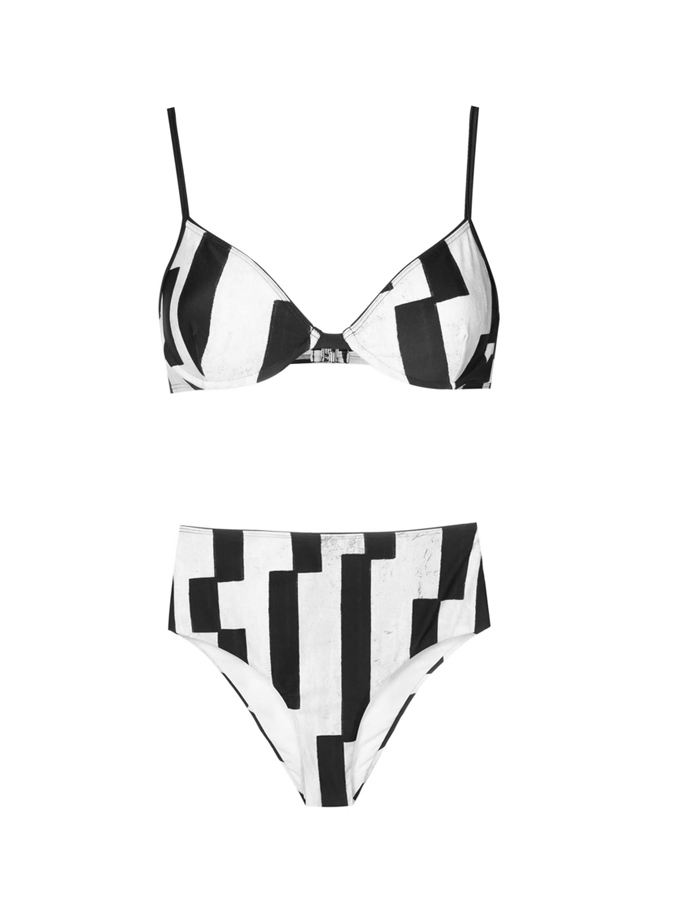 Black & White Offset Stripes Print One Shoulder One Piece Swimsuit And Cover Up