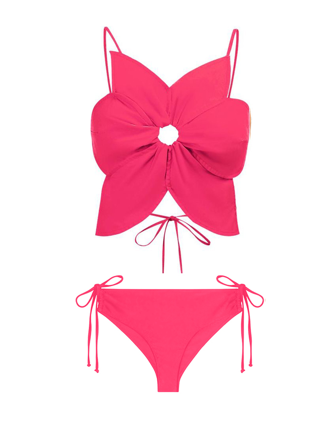 Fashion Retro Solid Beach Bikini Tassel Suit