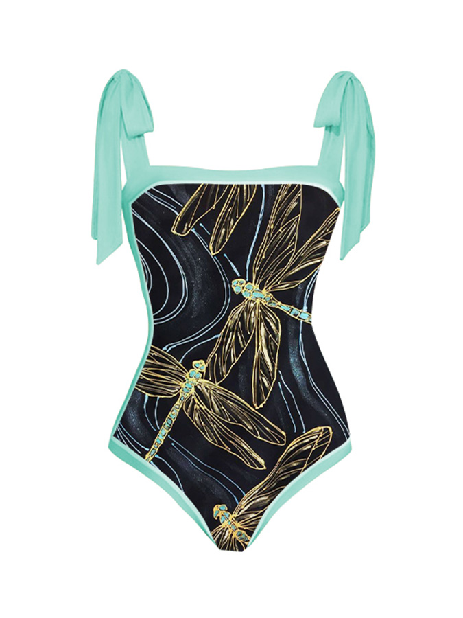 Fashion Print Tie One Piece Swimsuit