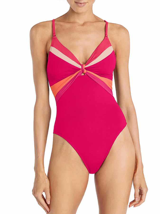 Fashion V-Neck Colorblock One Piece Swimsuit