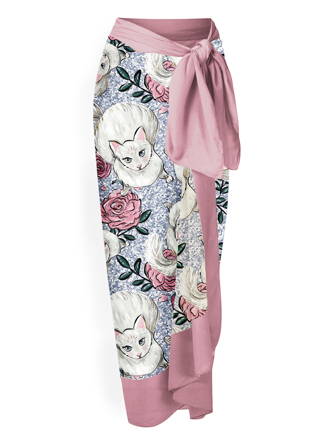 Cat Fashion Print Tie One Piece Swimsuit