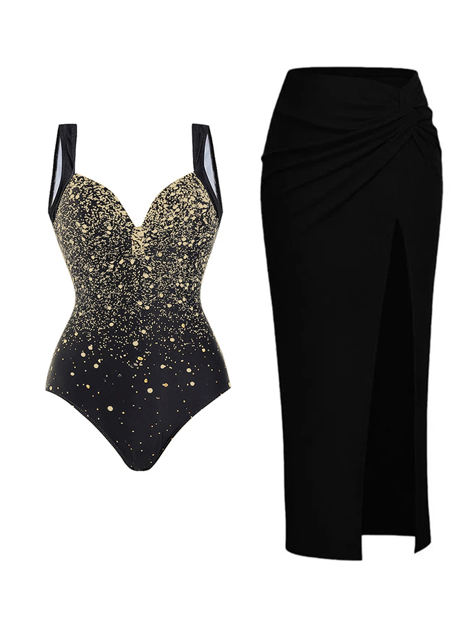 The Starry Sky Sexy One Piece Swimsuit and Skirt/Sarong
