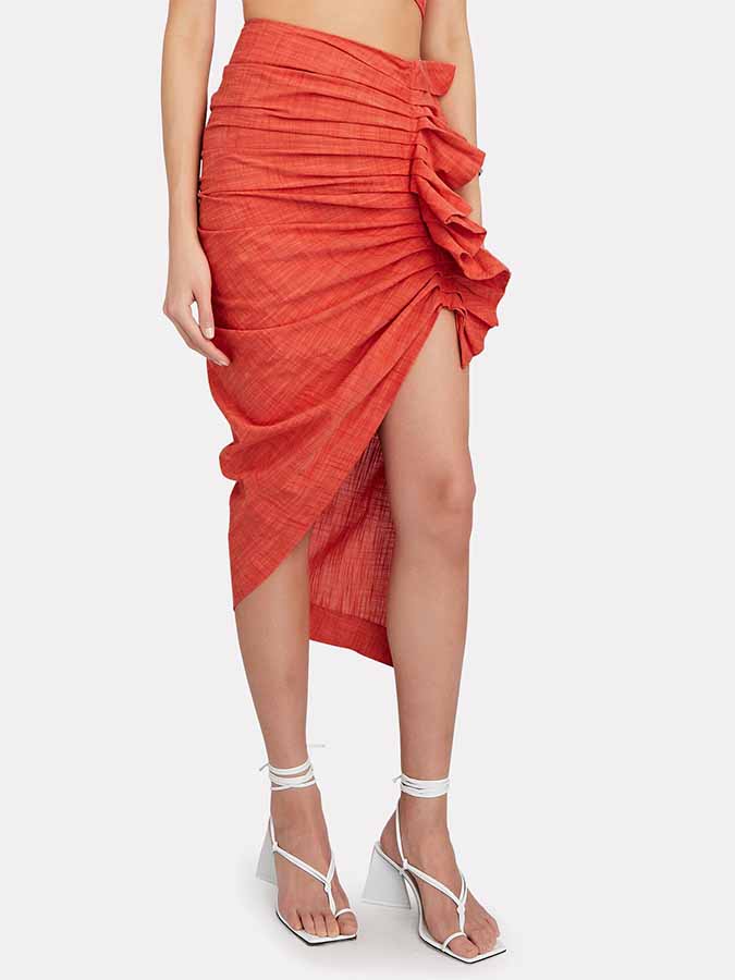 Solid One-Shoulder Swimsuit and Beach Skirt