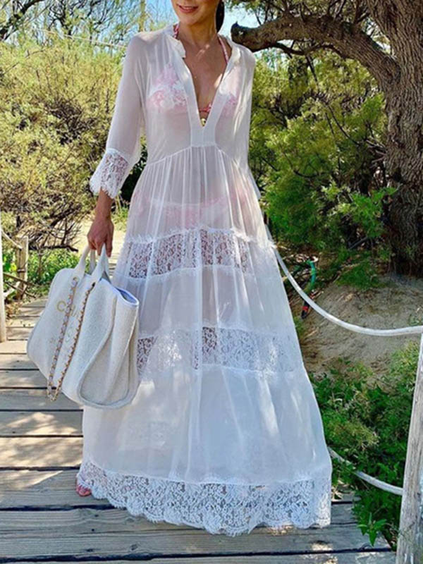 CHIFFON LACE SEE-THROUGH BIKINI COVER-UP