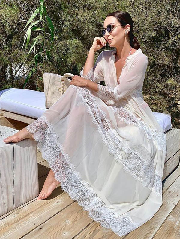 CHIFFON LACE SEE-THROUGH BIKINI COVER-UP