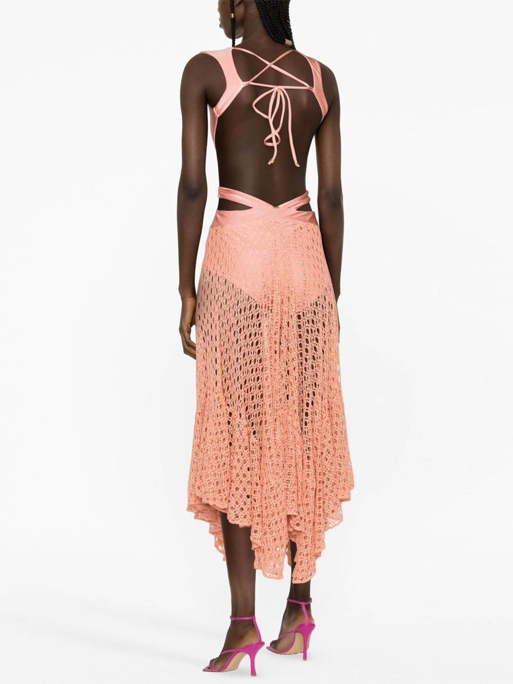Belted crochet-trimmed Maxi swimsuit