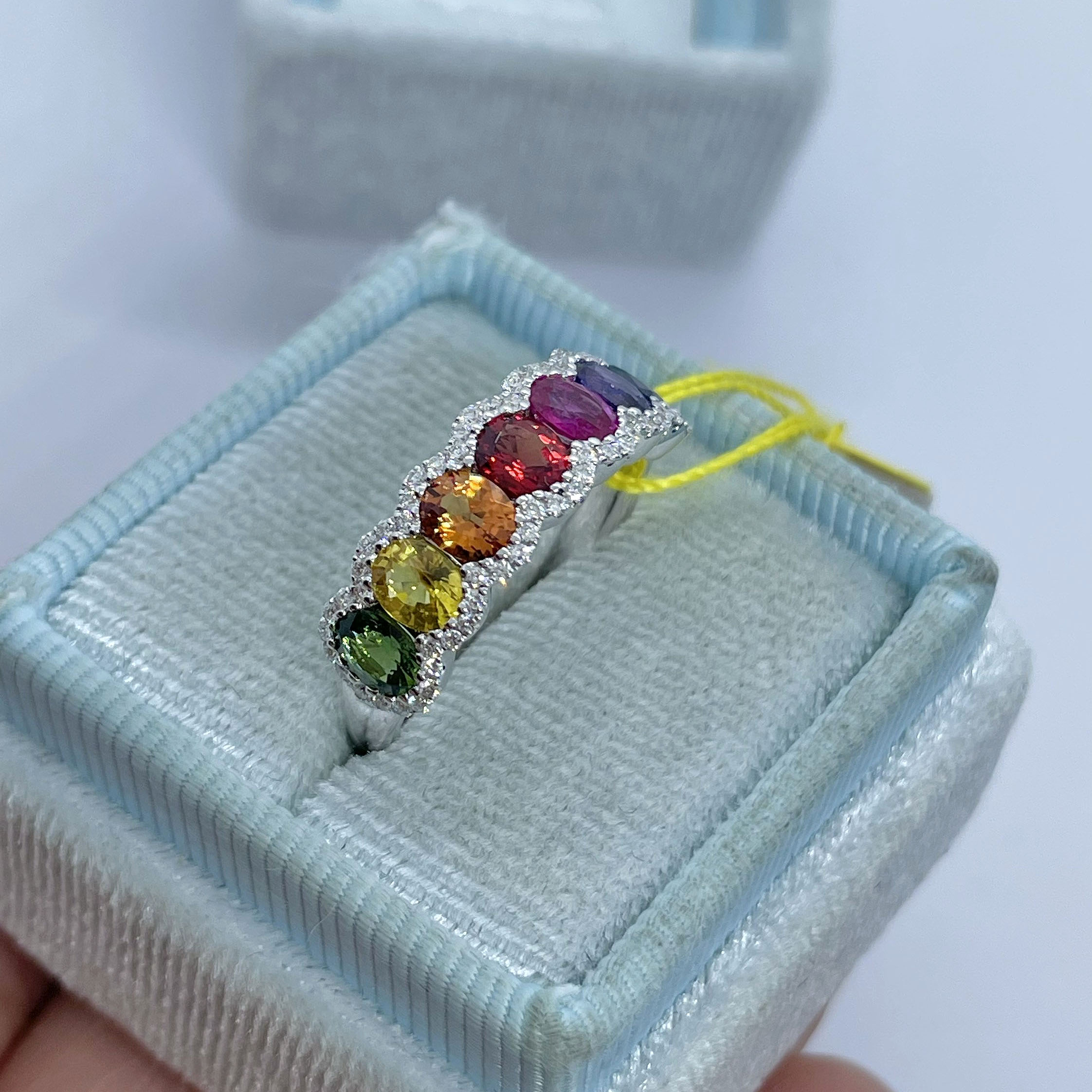 4ct Oval Cut Rainbow Sapphire Eternity Ring