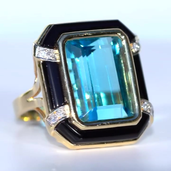8ct Art Deco Emerald Cut Aquamarine Sapphire Engagement Ring
