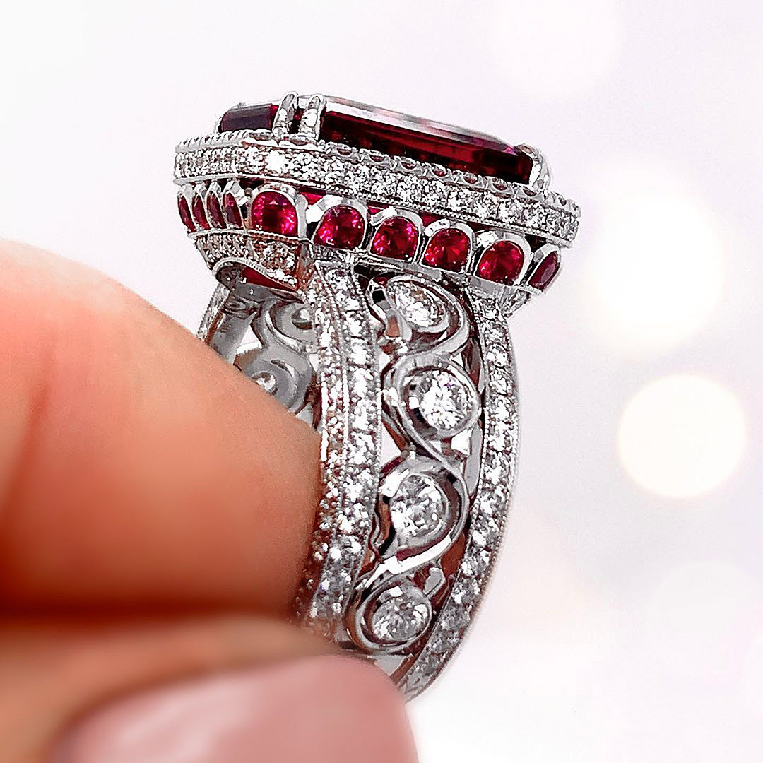 6ct Emerald Cut Ruby Sapphire Engagement Ring