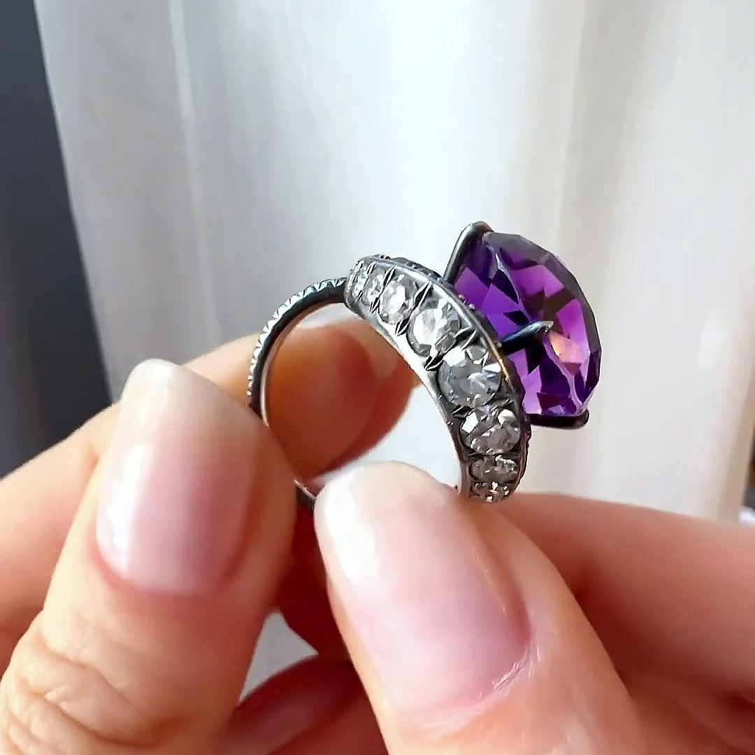 7ct Cushion Cut Amethyst Sapphire Cocktail Ring