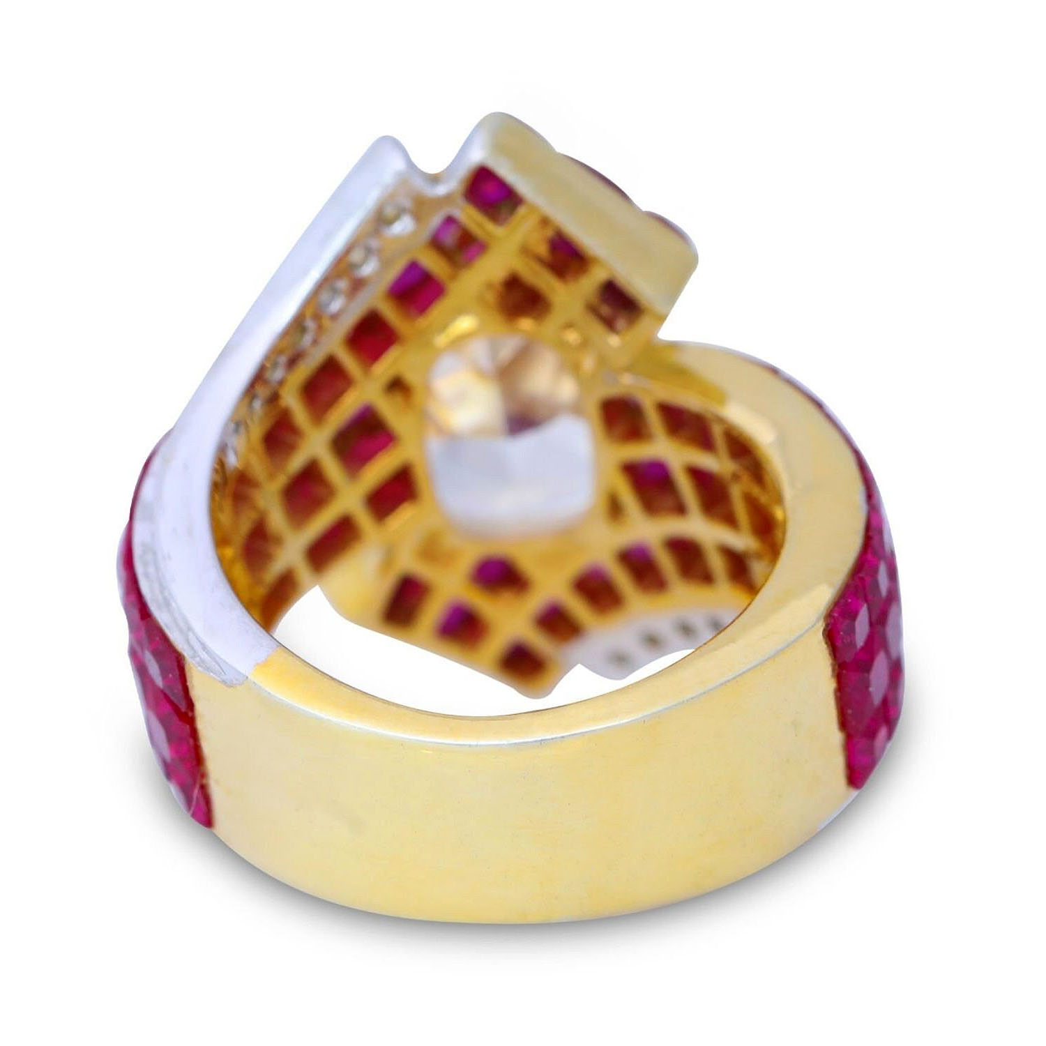 6ct Cushion Cut White&Ruby Ladies Cocktail Ring