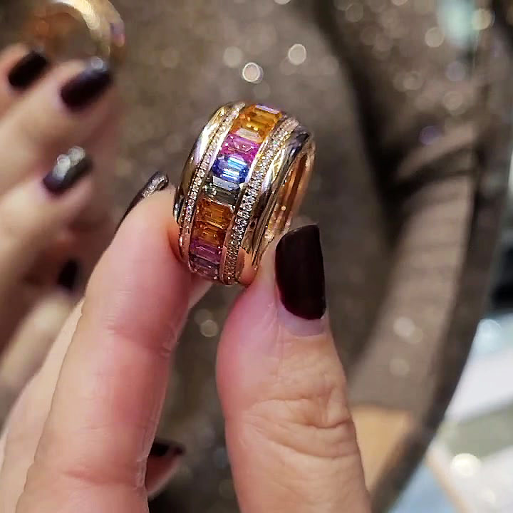 7.75ct Emerald Cut Rainbow Sapphire Eternity Ring