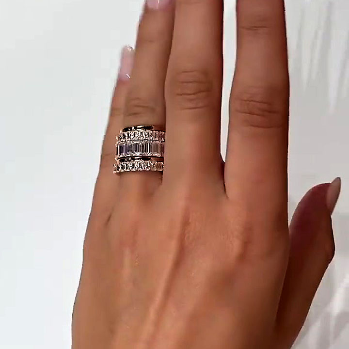 5.75ct Emerald Cut White Sapphire Stacking Ring Set/5pcs