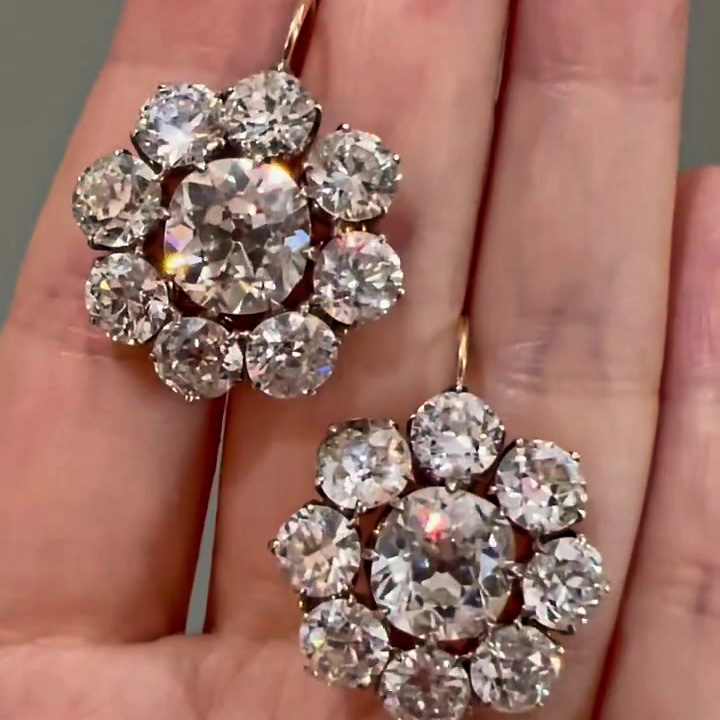 Flower Design Round Cut White Sapphire Drop Earrings