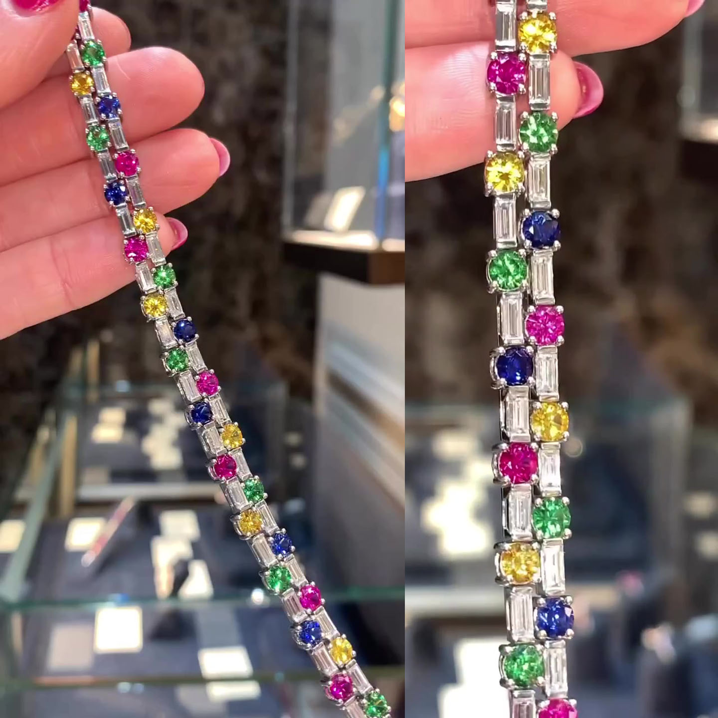 Round&Baguette Cut Rainbow Sapphire Bracelet