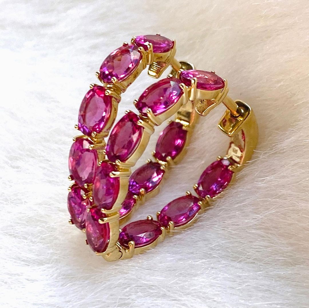Oval Cut Ruby Sapphire Hoop Earrings