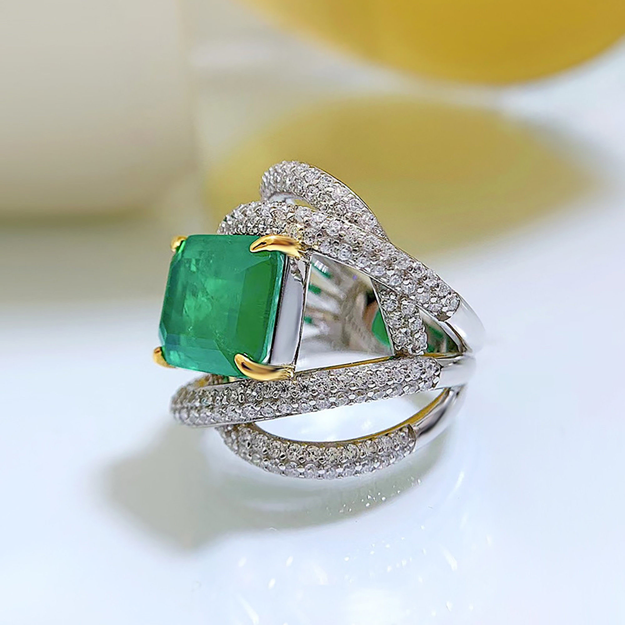 8ct Emerald Cut Vibrant Emerald Sapphire Engagement Ring