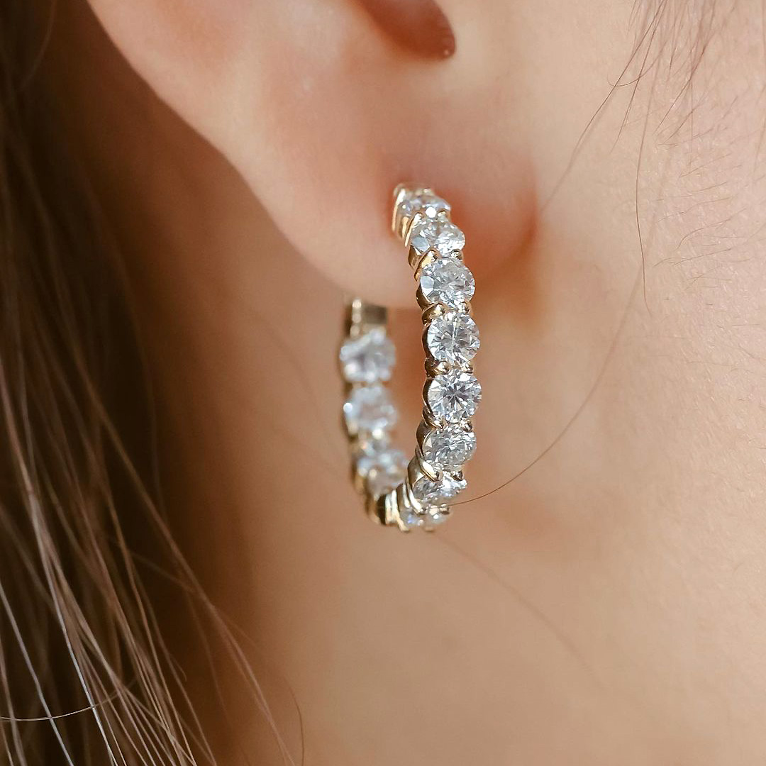 Classic Round Brilliant Cut White Sapphire Hoop Earrings