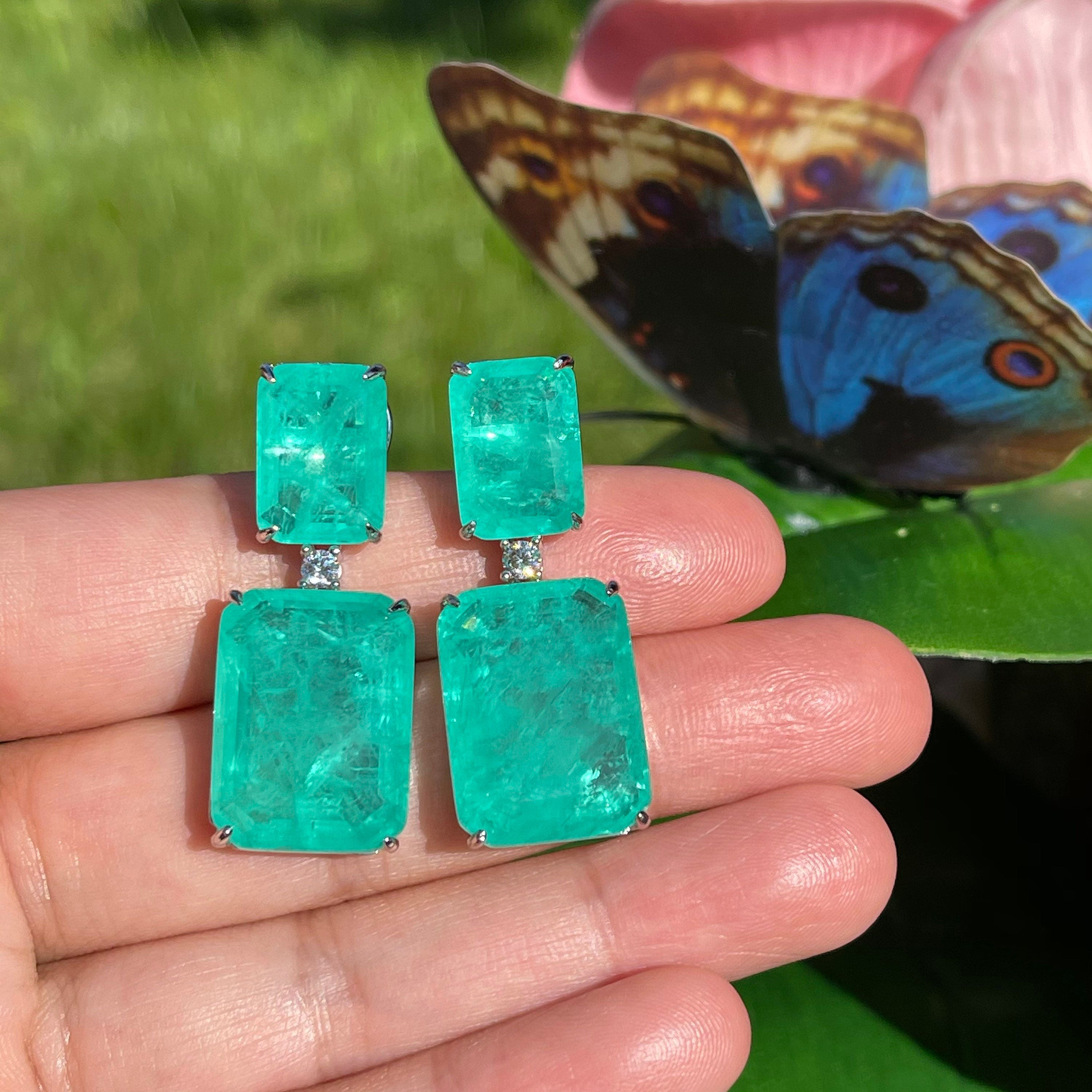 Radiant Cut Green Sapphire Drop Earrings