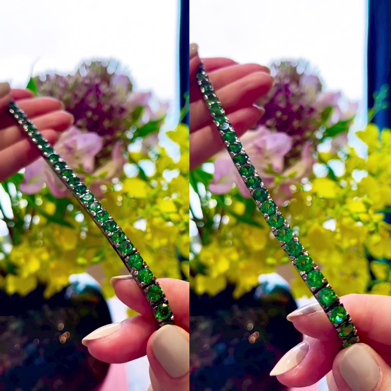 Round Cut Emerald Sapphire Tennis Chain Bracelet
