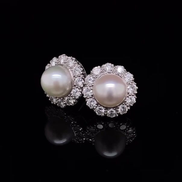 Round Cut Pearl Sapphire Stud Earrings