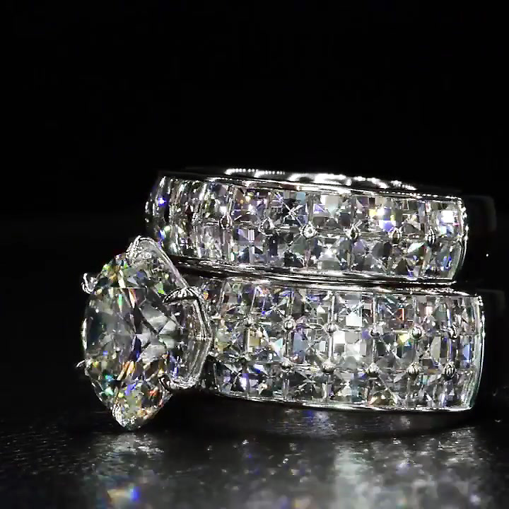 4ct Round Cut White Sapphire Wedding Set