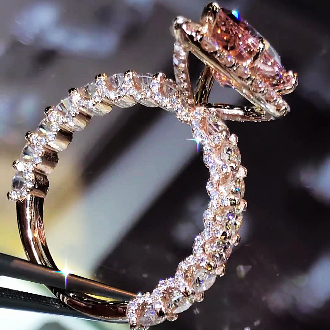 6ct Halo Pear Cut Pink Sapphire Engagement Ring