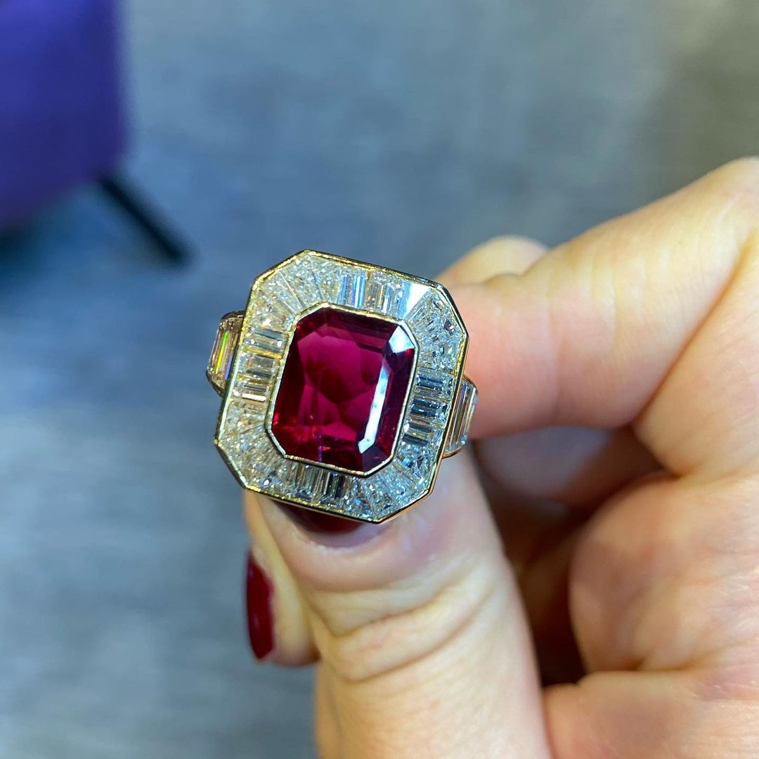 5ct Halo Radiant Cut Ruby Sapphire Engagement Ring