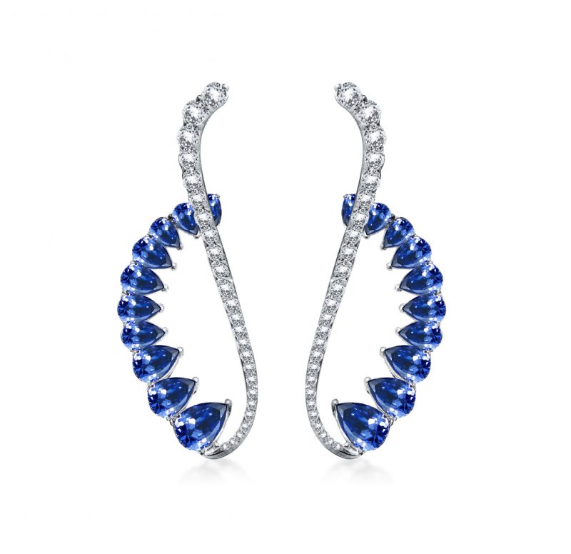 10ct Sapphire Pear Cut Cuff Earrings