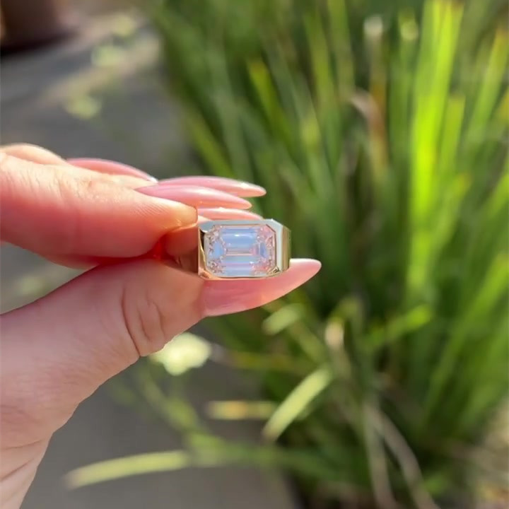 3.5ct Emerald Cut Champagne Sapphire Engagement Ring For Men