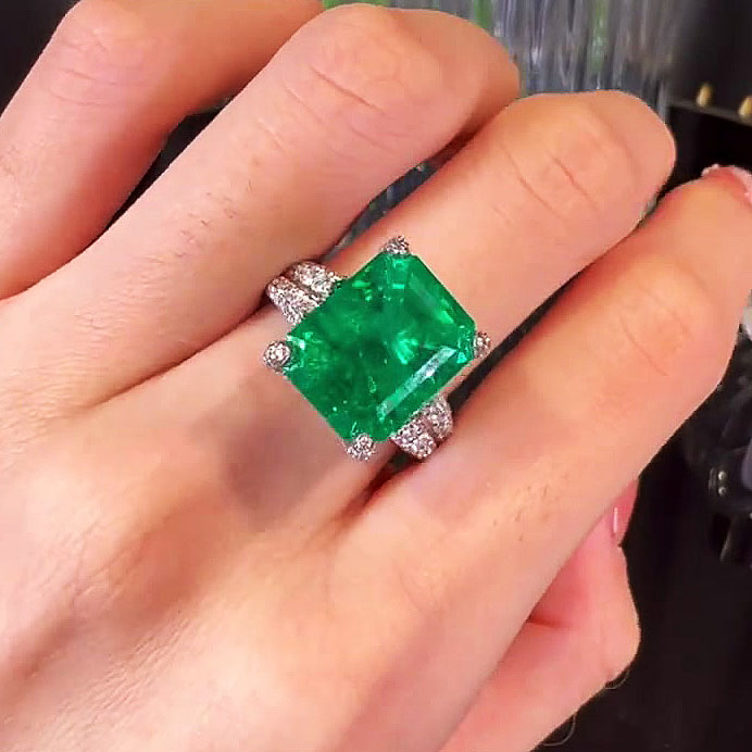 7ct Radiant Cut Emerald Sapphire Engagement Ring