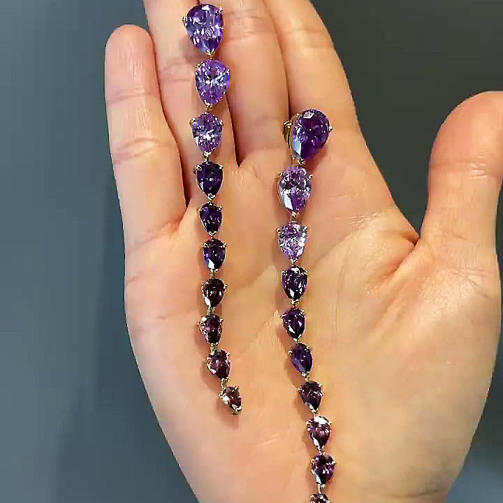Pear Cut Amethyst Sapphire Drop Earrings
