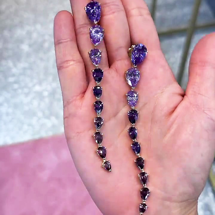 Pear Cut Amethyst Sapphire Drop Earrings