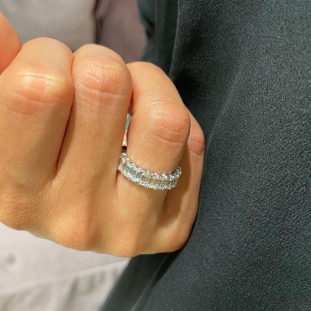 5ct Emerald Cut White Sapphire Wedding Band