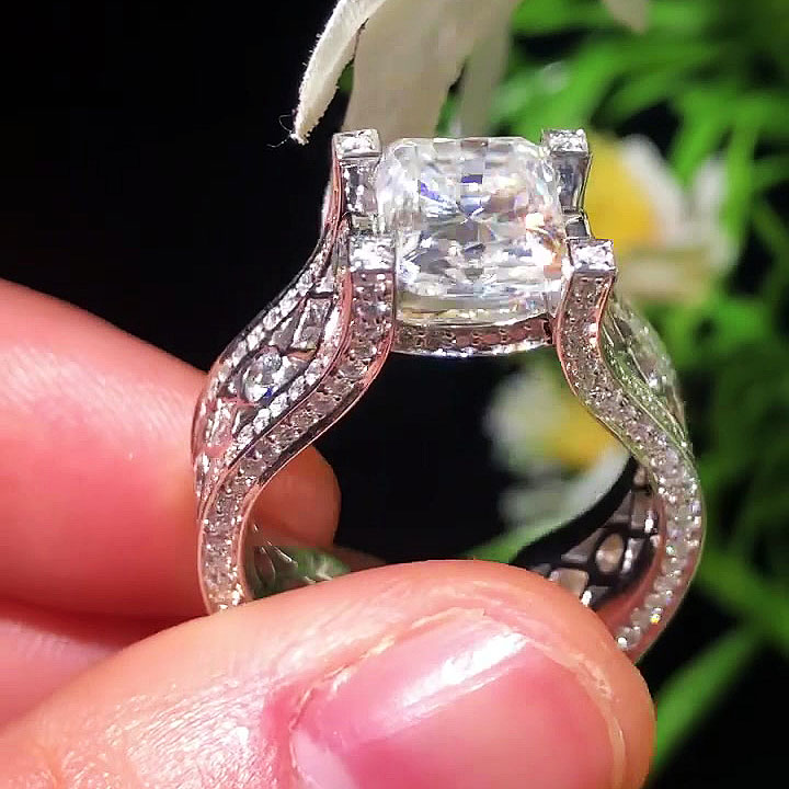 4ct Radiant Cut White Sapphire Engagement Ring