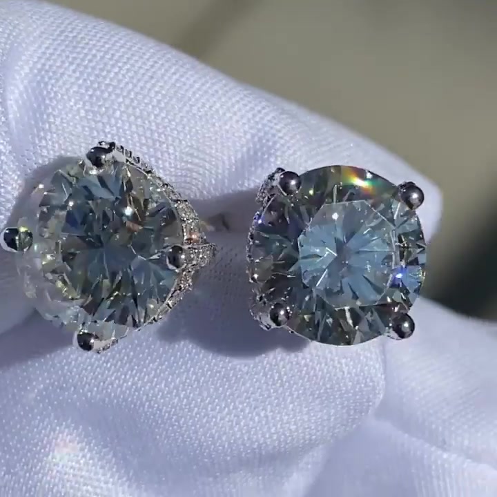 2ct  Under Halo Classic Round Brilliant Cut Stud Earrings