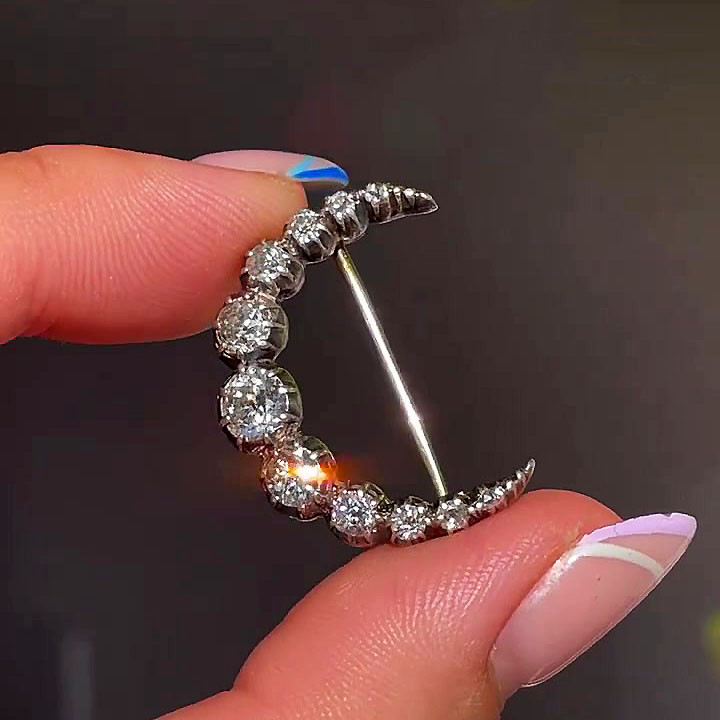 1.75ct Victorian Old Cut White crescent Sapphire Brooch