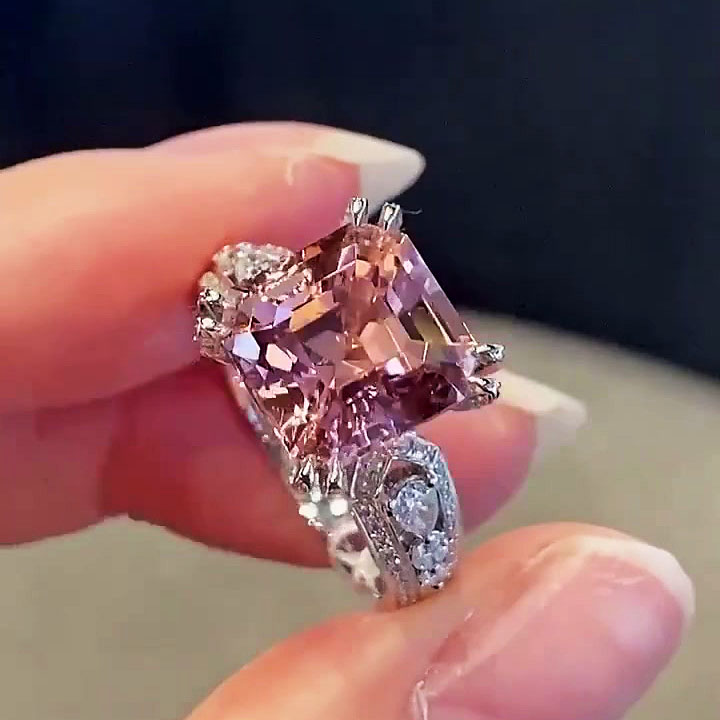 Vintage 2.60Ct Asscher Cut Brilliant Diamond Pink Sapphire Engagement Ring  14k Gold Over – BrideStarCo